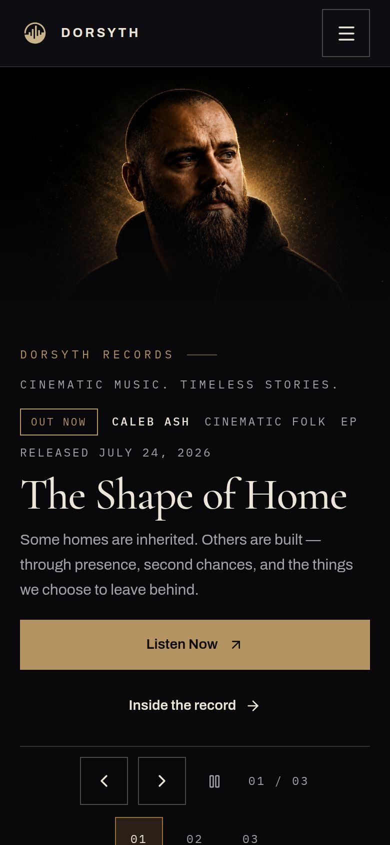 Dorsyth Records homepage on a mobile viewport.